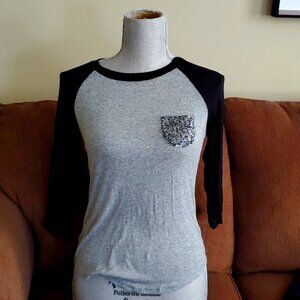 size small 3/4 sleeve with glitter pocket